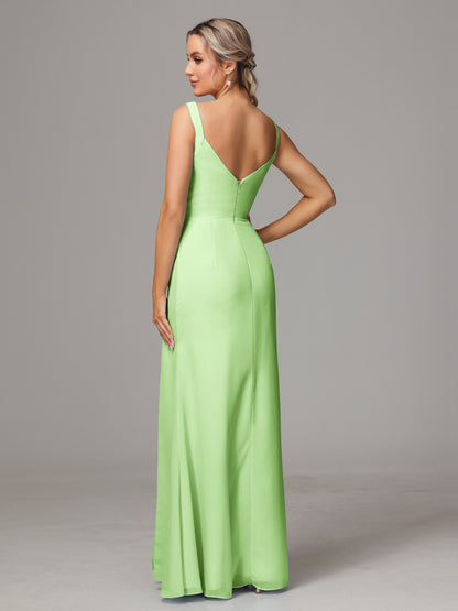 V Neck Sleeveless Chiffon Bridesmaid Dress With Slit