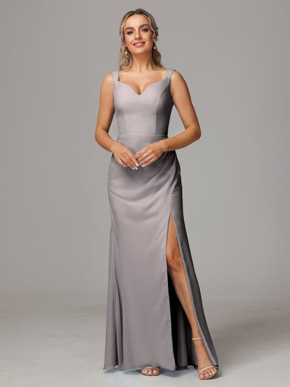 V Neck Sleeveless Chiffon Bridesmaid Dress With Slit