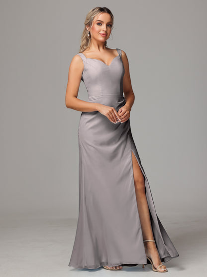 V Neck Sleeveless Chiffon Bridesmaid Dress With Slit