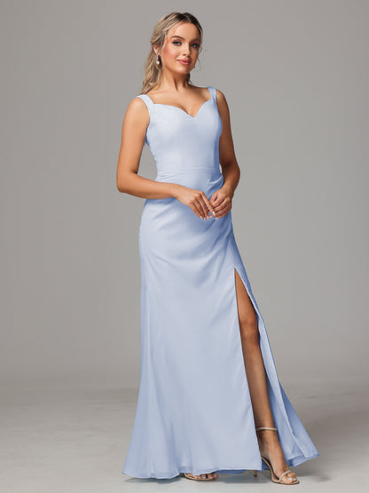 V Neck Sleeveless Chiffon Bridesmaid Dress With Slit