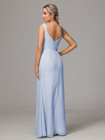 V Neck Sleeveless Chiffon Bridesmaid Dress With Slit