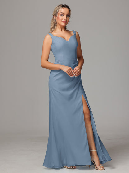 V Neck Sleeveless Chiffon Bridesmaid Dress With Slit