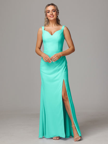 V Neck Sleeveless Chiffon Bridesmaid Dress With Slit