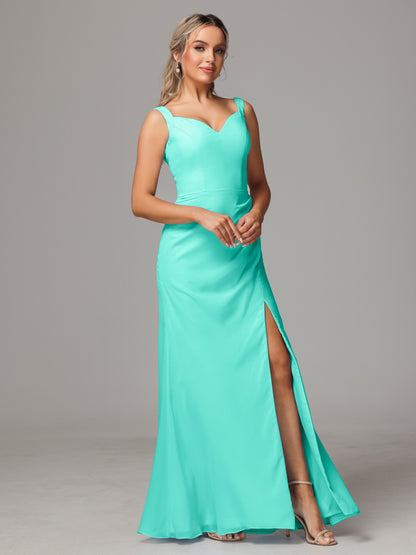 V Neck Sleeveless Chiffon Bridesmaid Dress With Slit