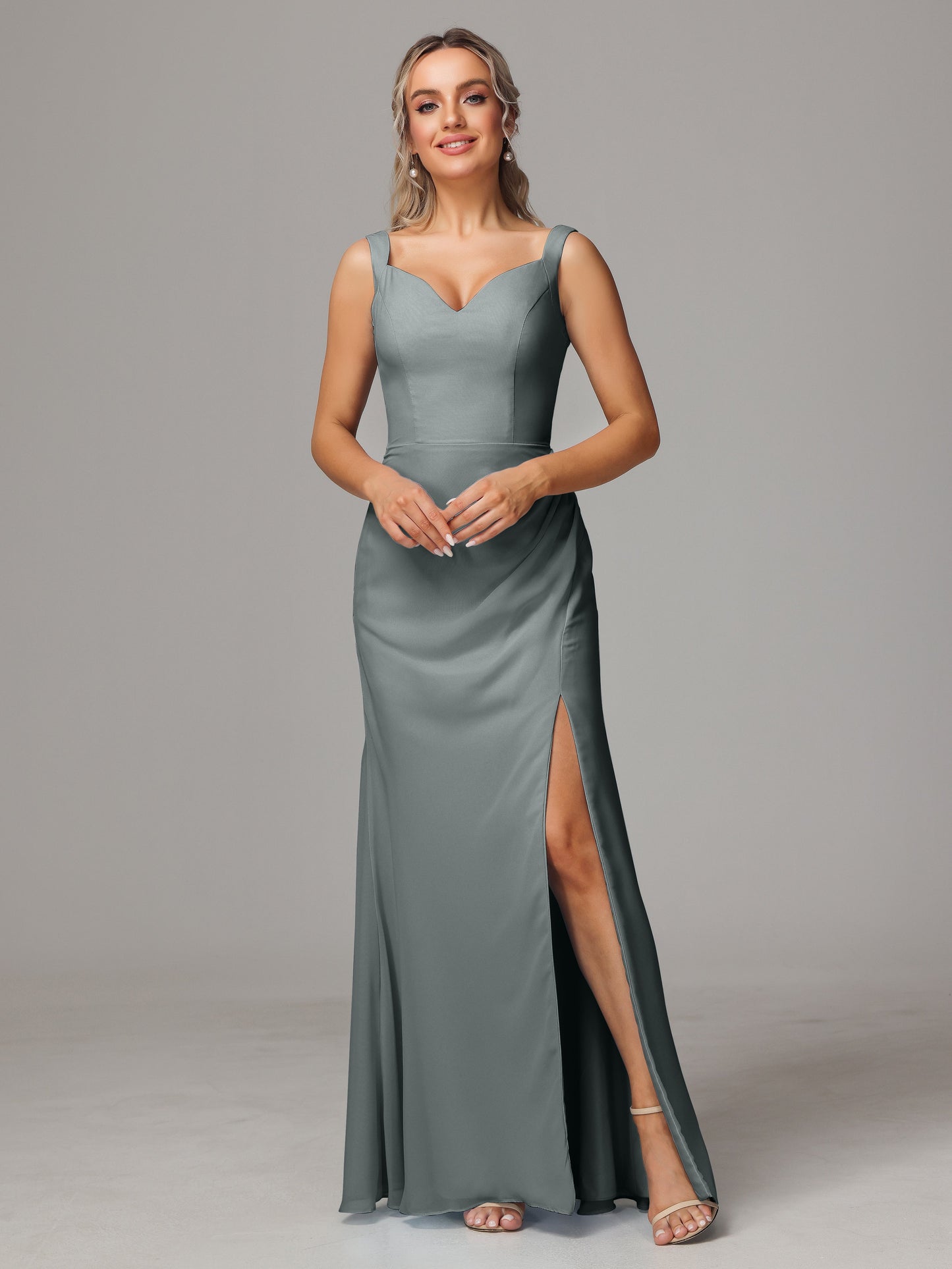 V Neck Sleeveless Chiffon Bridesmaid Dress With Slit