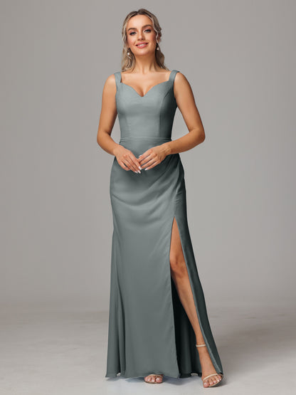 V Neck Sleeveless Chiffon Bridesmaid Dress With Slit