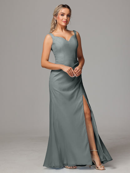 V Neck Sleeveless Chiffon Bridesmaid Dress With Slit