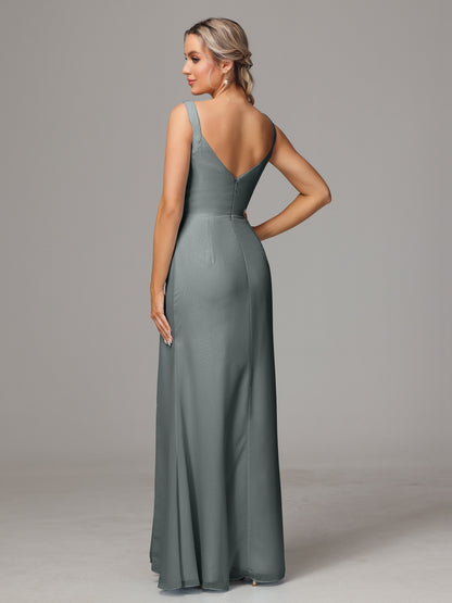 V Neck Sleeveless Chiffon Bridesmaid Dress With Slit