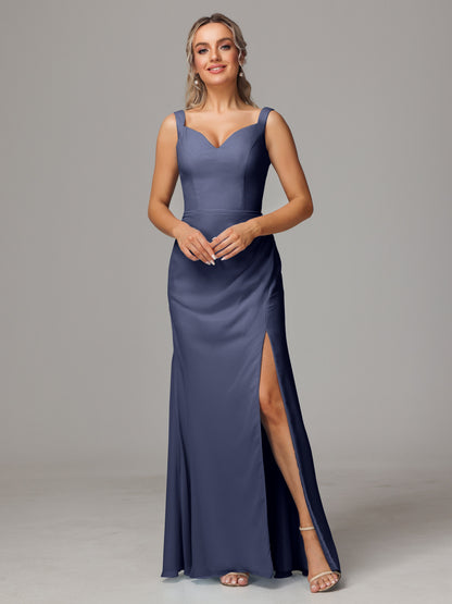 V Neck Sleeveless Chiffon Bridesmaid Dress With Slit