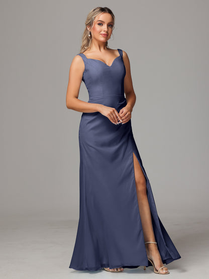 V Neck Sleeveless Chiffon Bridesmaid Dress With Slit