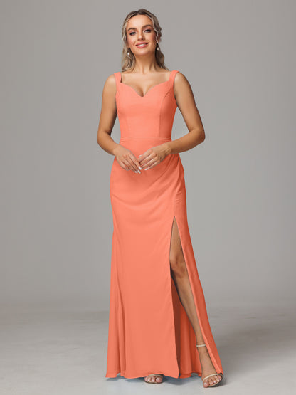 V Neck Sleeveless Chiffon Bridesmaid Dress With Slit