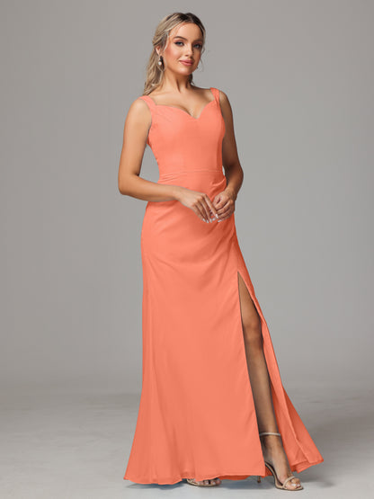V Neck Sleeveless Chiffon Bridesmaid Dress With Slit