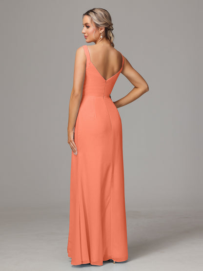 V Neck Sleeveless Chiffon Bridesmaid Dress With Slit