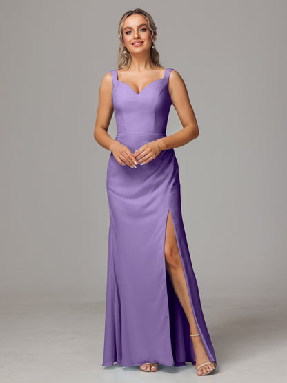 V Neck Sleeveless Chiffon Bridesmaid Dress With Slit