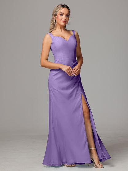 V Neck Sleeveless Chiffon Bridesmaid Dress With Slit