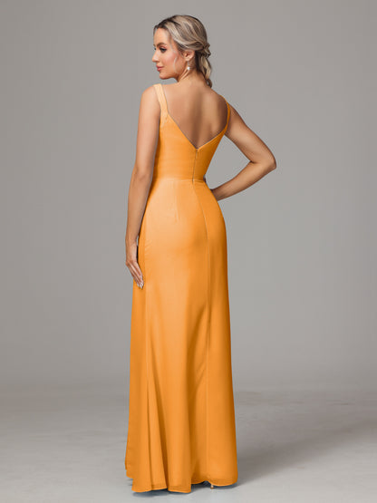 V Neck Sleeveless Chiffon Bridesmaid Dress With Slit