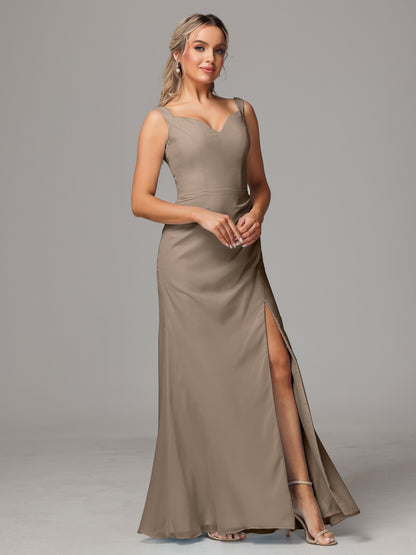 V Neck Sleeveless Chiffon Bridesmaid Dress With Slit