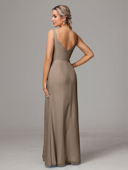 V Neck Sleeveless Chiffon Bridesmaid Dress With Slit