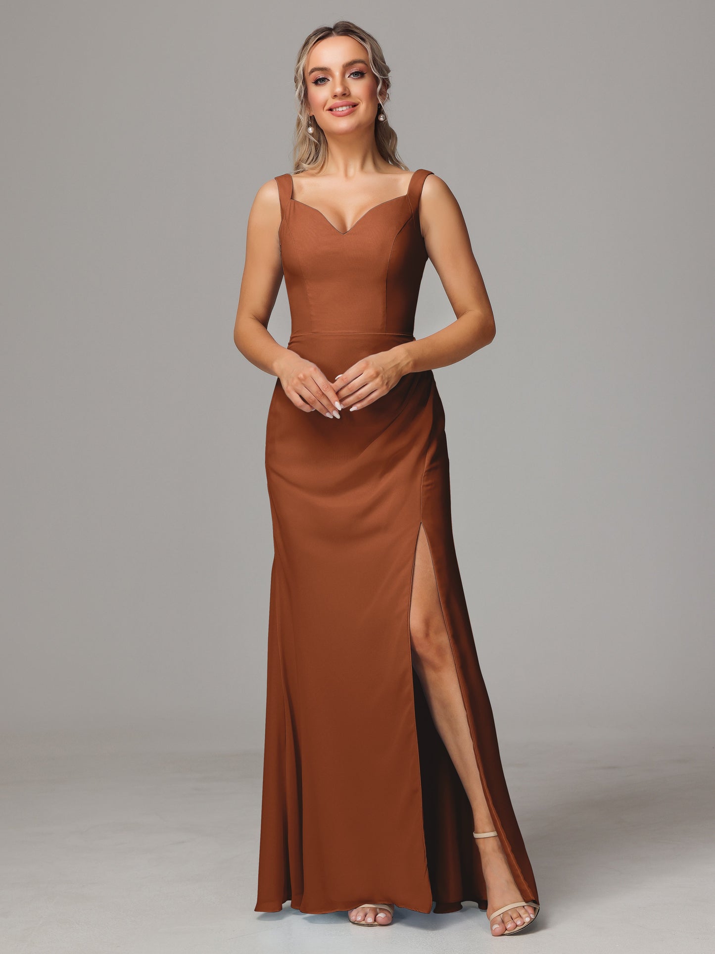 V Neck Sleeveless Chiffon Bridesmaid Dress With Slit