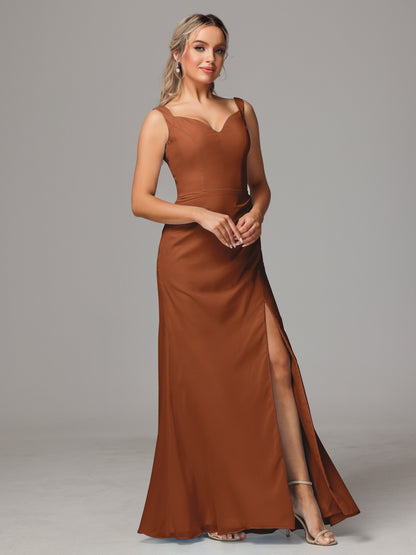 V Neck Sleeveless Chiffon Bridesmaid Dress With Slit