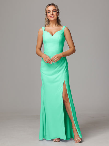 V Neck Sleeveless Chiffon Bridesmaid Dress With Slit