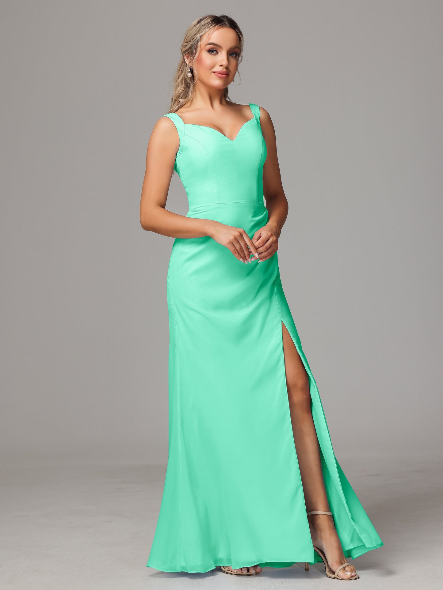 V Neck Sleeveless Chiffon Bridesmaid Dress With Slit