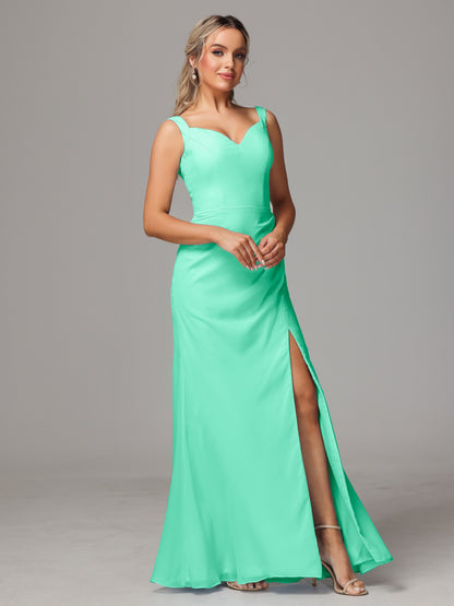 V Neck Sleeveless Chiffon Bridesmaid Dress With Slit