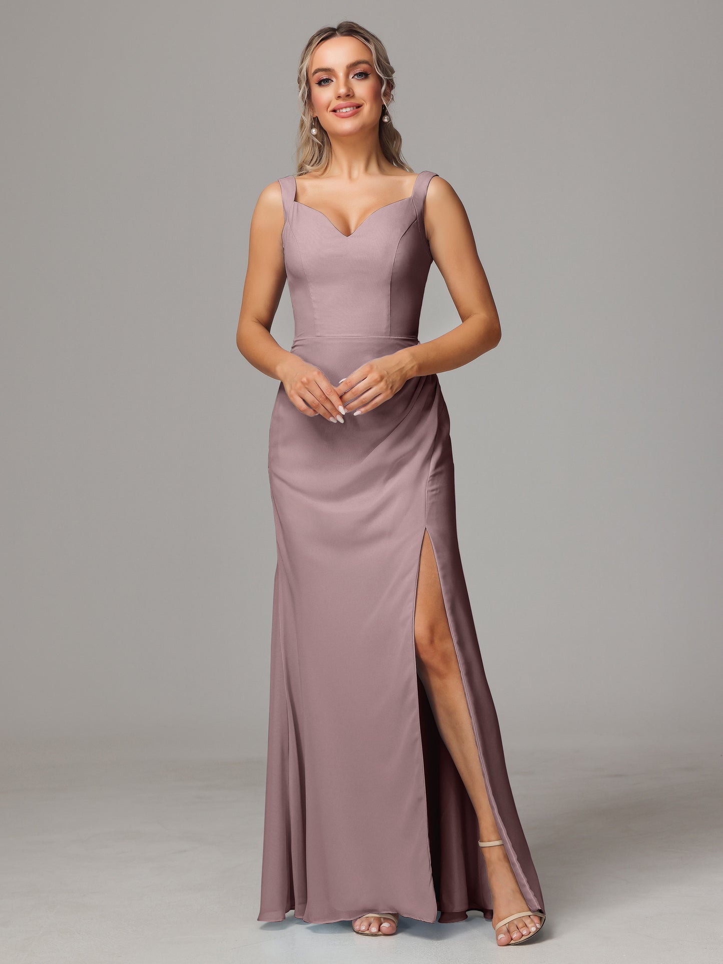 V Neck Sleeveless Chiffon Bridesmaid Dress With Slit