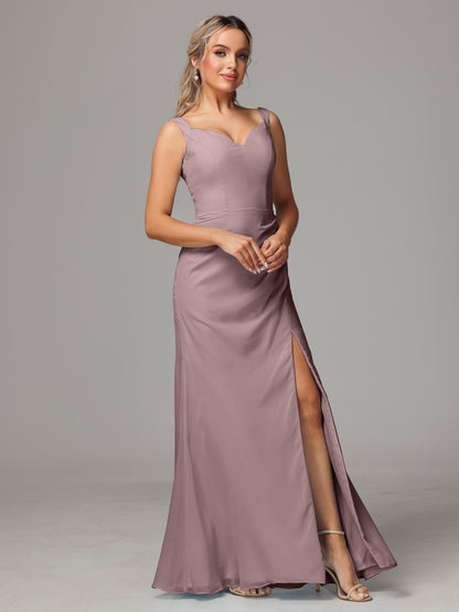 V Neck Sleeveless Chiffon Bridesmaid Dress With Slit