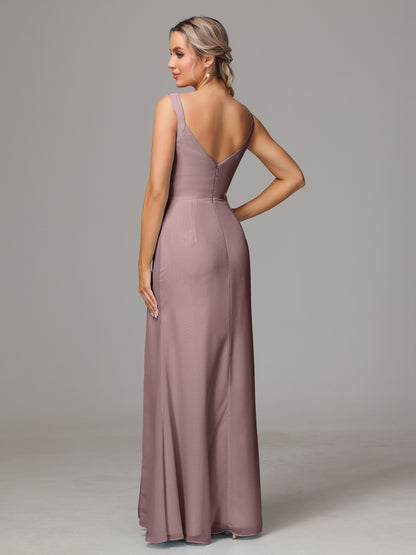 V Neck Sleeveless Chiffon Bridesmaid Dress With Slit