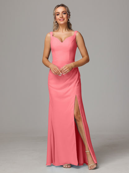 V Neck Sleeveless Chiffon Bridesmaid Dress With Slit