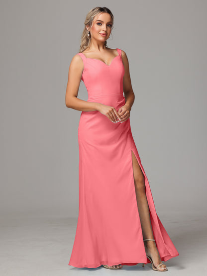 V Neck Sleeveless Chiffon Bridesmaid Dress With Slit