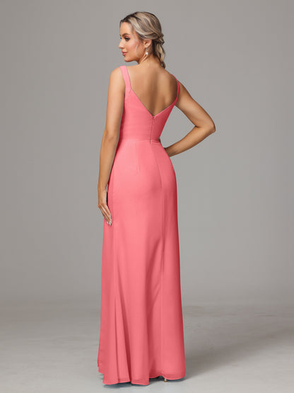 V Neck Sleeveless Chiffon Bridesmaid Dress With Slit