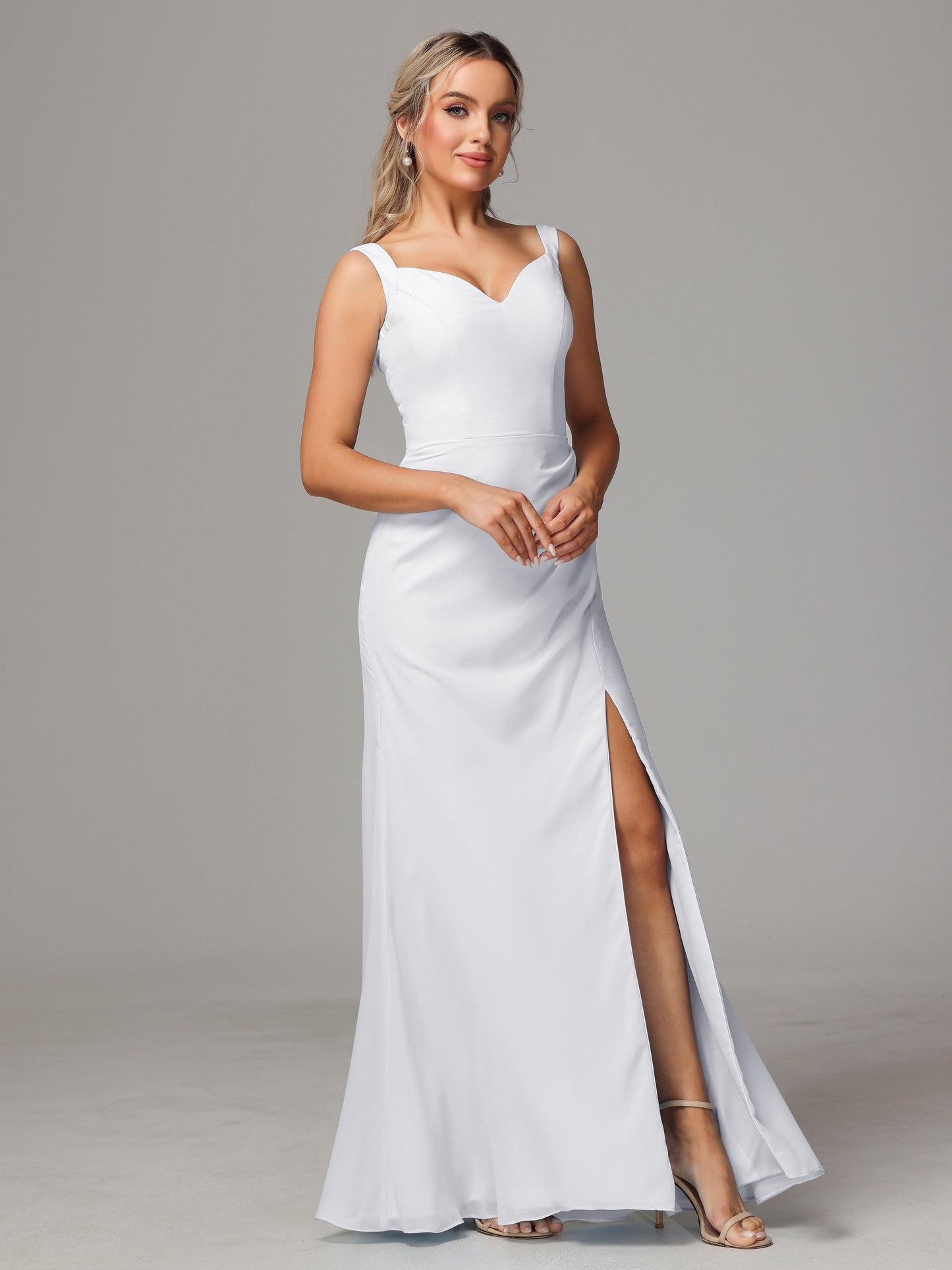 V Neck Sleeveless Chiffon Bridesmaid Dress With Slit