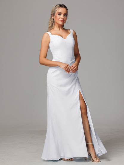 V Neck Sleeveless Chiffon Bridesmaid Dress With Slit