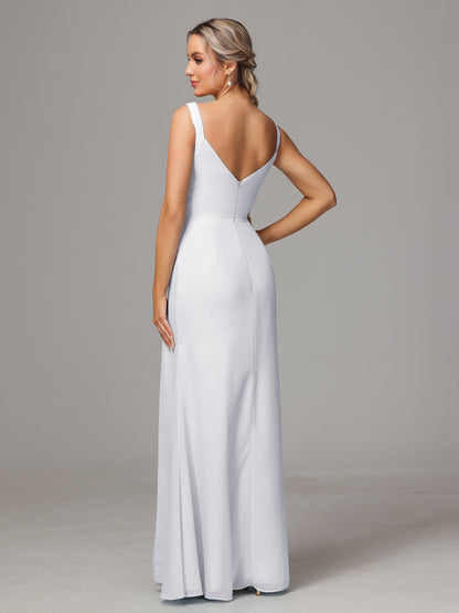 V Neck Sleeveless Chiffon Bridesmaid Dress With Slit