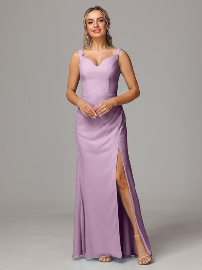V Neck Sleeveless Chiffon Bridesmaid Dress With Slit