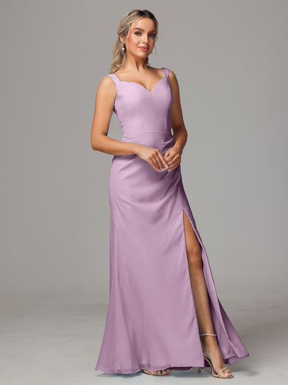 V Neck Sleeveless Chiffon Bridesmaid Dress With Slit