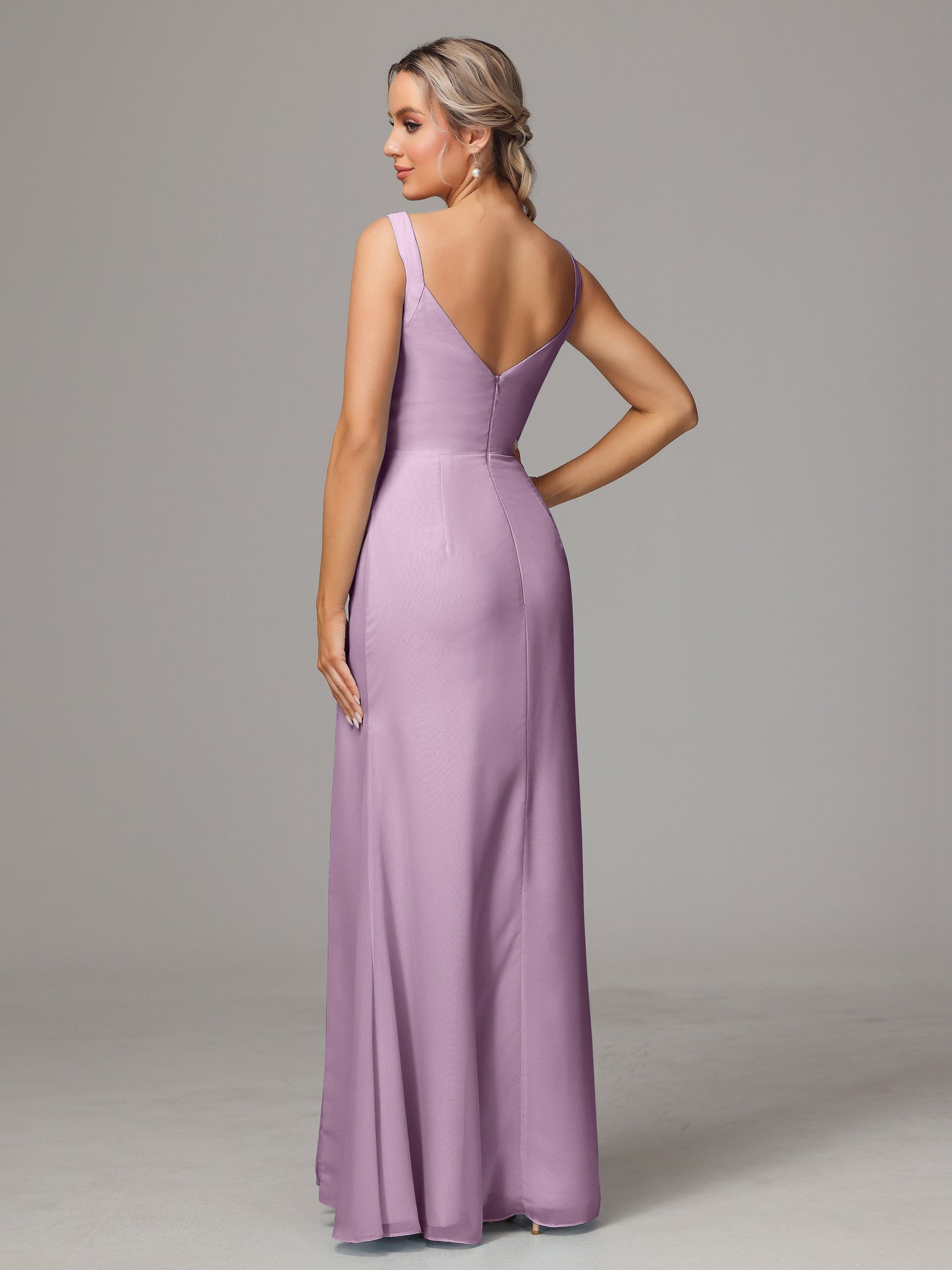 V Neck Sleeveless Chiffon Bridesmaid Dress With Slit