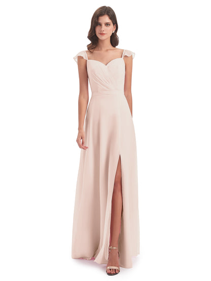 Mylah Sheath Cap Sleeves Split Chiffon Long Bridesmaid Dresses