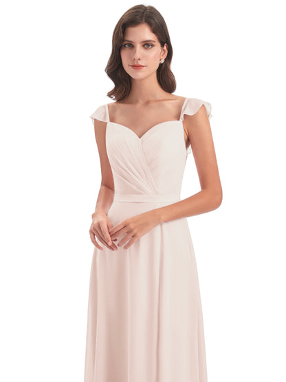 Mylah Sheath Cap Sleeves Split Chiffon Long Bridesmaid Dresses
