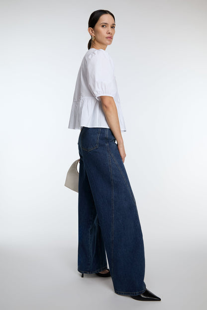 DARK WASH SEAM PANEL JEANS