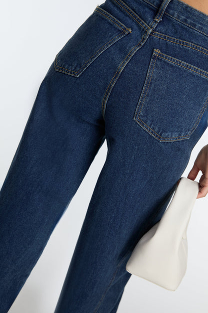 DARK WASH SEAM PANEL JEANS