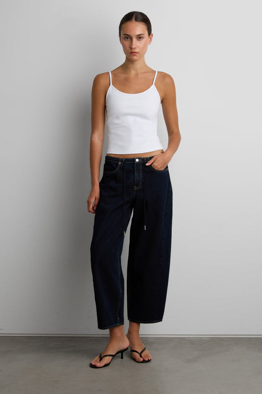MID-RISE BARREL LEG JEAN WITH DRAWSTRING