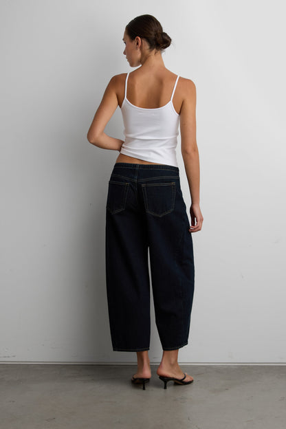 MID-RISE BARREL LEG JEAN WITH DRAWSTRING