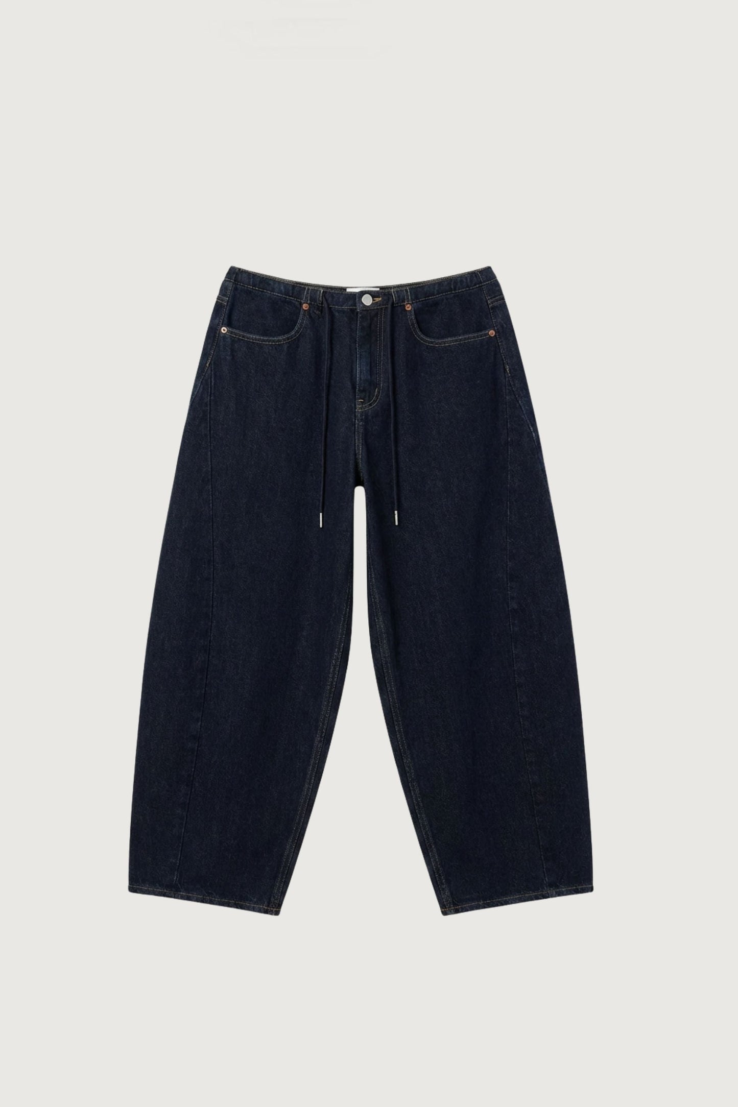 MID-RISE BARREL LEG JEAN WITH DRAWSTRING