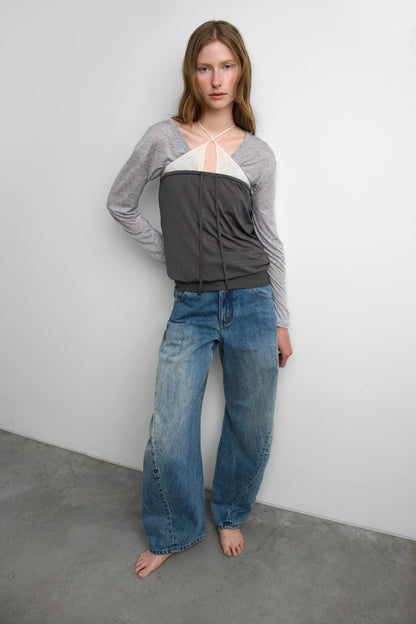 WIDE LEG BARREL JEAN WITH SEAM DETAIL