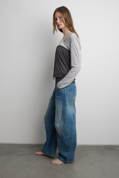 WIDE LEG BARREL JEAN WITH SEAM DETAIL