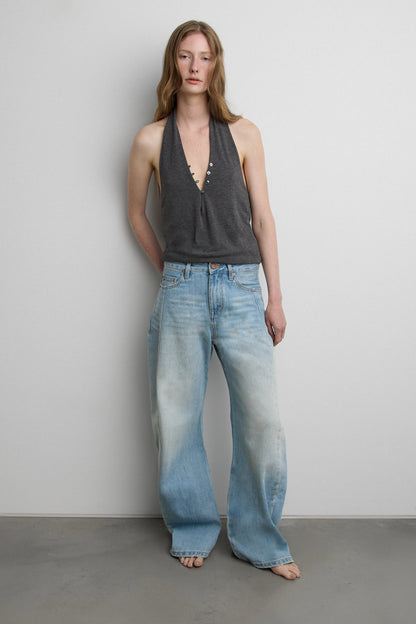 WIDE LEG JEAN WITH FRONT PANEL DETAIL