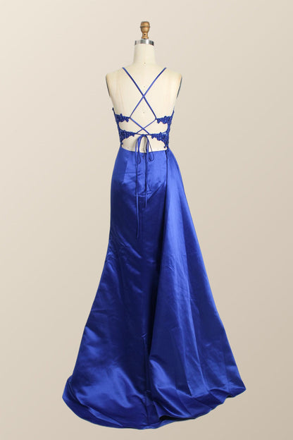 Straps Red Lace and Satin Mermaid Formal Dress